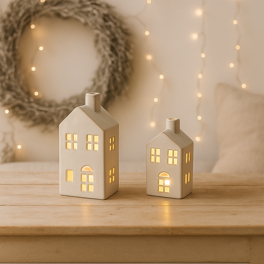 Natural Ceramic House Tea Light Holder